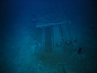 Quadruple torpedo tube mount on seabed - two weapons loaded